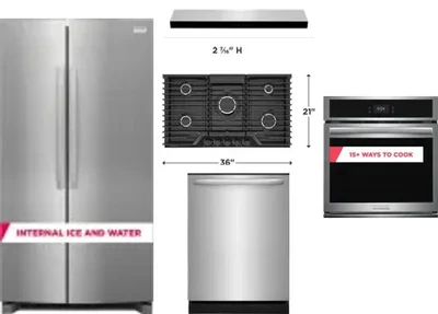 5 Piece Package Includes Refrigerator, Cooktop, Wall Oven, Hood And Dishwasher