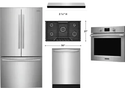 5 Piece Package Includes Refrigerator, Cooktop, Wall Oven, Hood And Dishwasher