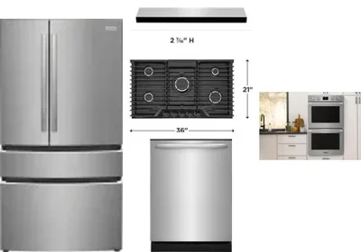 5 Piece Package Includes Refrigerator, Cooktop, Wall Oven, Hood And Dishwasher