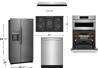 5 Piece Package Includes Refrigerator, Cooktop, Wall Oven, Hood And Dishwasher