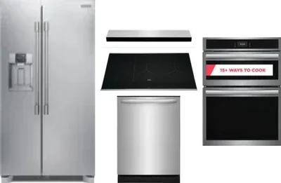 5 Piece Package Includes Refrigerator, Cooktop, Wall Oven, Hood And Dishwasher