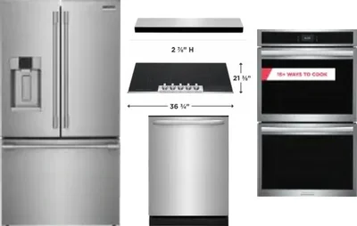5 Piece Package Includes Refrigerator, Cooktop, Wall Oven, Hood And Dishwasher