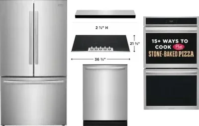 5 Piece Package Includes Refrigerator, Cooktop, Wall Oven, Hood And Dishwasher