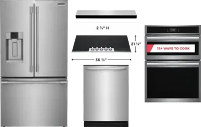 5 Piece Package Includes Refrigerator, Cooktop, Wall Oven, Hood And Dishwasher