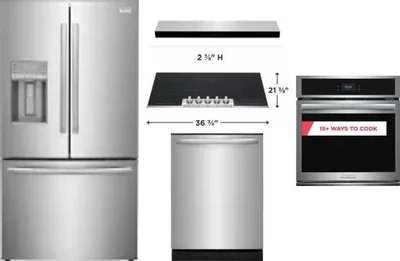 5 Piece Package Includes Refrigerator, Cooktop, Wall Oven, Hood And Dishwasher