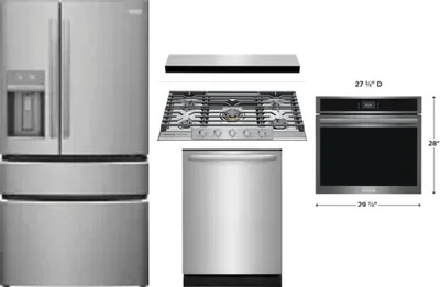 5 Piece Package Includes Refrigerator, Cooktop, Wall Oven, Hood And Dishwasher