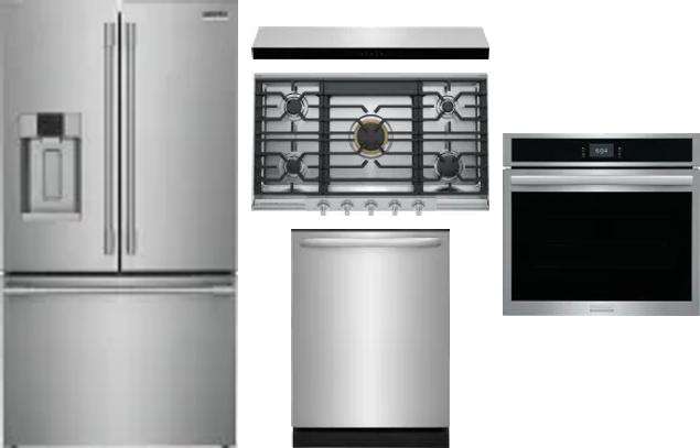 5 Piece Package Includes Refrigerator, Cooktop, Wall Oven, Hood And Dishwasher