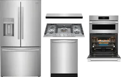 5 Piece Package Includes Refrigerator, Cooktop, Wall Oven, Hood And Dishwasher