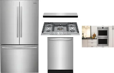 5 Piece Package Includes Refrigerator, Cooktop, Wall Oven, Hood And Dishwasher