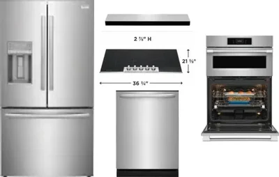 5 Piece Package Includes Refrigerator, Cooktop, Wall Oven, Hood And Dishwasher