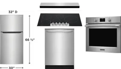 5 Piece Package Includes Refrigerator, Cooktop, Wall Oven, Hood And Dishwasher