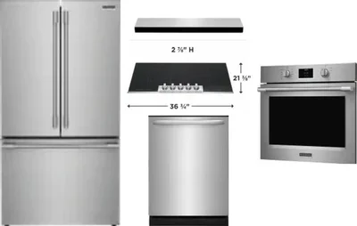 5 Piece Package Includes Refrigerator, Cooktop, Wall Oven, Hood And Dishwasher