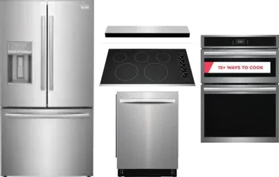 5 Piece Package Includes Refrigerator, Cooktop, Wall Oven, Hood And Dishwasher