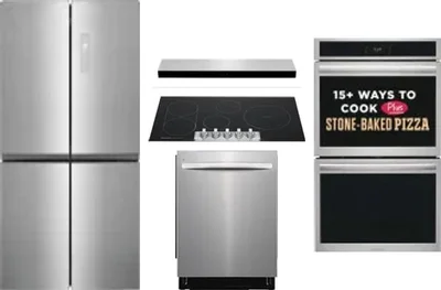 5 Piece Package Includes Refrigerator, Cooktop, Wall Oven, Hood And Dishwasher