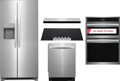 5 Piece Package Includes Refrigerator, Cooktop, Wall Oven, Hood And Dishwasher