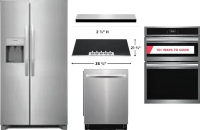5 Piece Package Includes Refrigerator, Cooktop, Wall Oven, Hood And Dishwasher