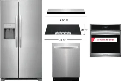 5 Piece Package Includes Refrigerator, Cooktop, Wall Oven, Hood And Dishwasher