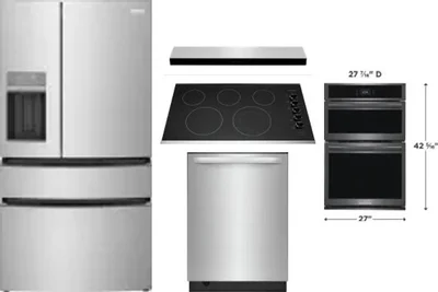 5 Piece Package Includes Refrigerator, Cooktop, Wall Oven, Hood And Dishwasher