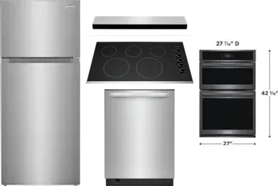 5 Piece Package Includes Refrigerator, Cooktop, Wall Oven, Hood And Dishwasher
