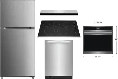 5 Piece Package Includes Refrigerator, Cooktop, Wall Oven, Hood And Dishwasher