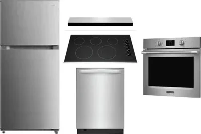 5 Piece Package Includes Refrigerator, Cooktop, Wall Oven, Hood And Dishwasher