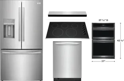 5 Piece Package Includes Refrigerator, Cooktop, Wall Oven, Hood And Dishwasher
