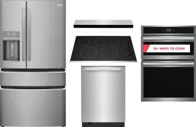 5 Piece Package Includes Refrigerator, Cooktop, Wall Oven, Hood And Dishwasher