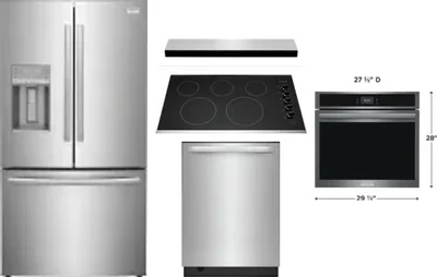 5 Piece Package Includes Refrigerator, Cooktop, Wall Oven, Hood And Dishwasher