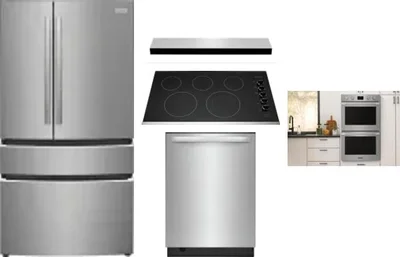 5 Piece Package Includes Refrigerator, Cooktop, Wall Oven, Hood And Dishwasher