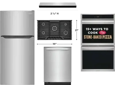5 Piece Package Includes Refrigerator, Cooktop, Wall Oven, Hood And Dishwasher
