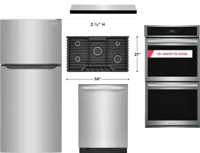 5 Piece Package Includes Refrigerator, Cooktop, Wall Oven, Hood And Dishwasher
