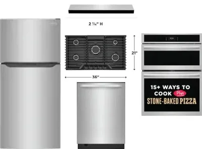 5 Piece Package Includes Refrigerator, Cooktop, Wall Oven, Hood And Dishwasher