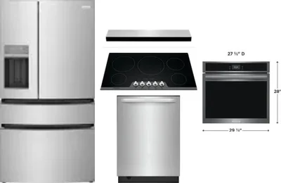 5 Piece Package Includes Refrigerator, Cooktop, Wall Oven, Hood And Dishwasher