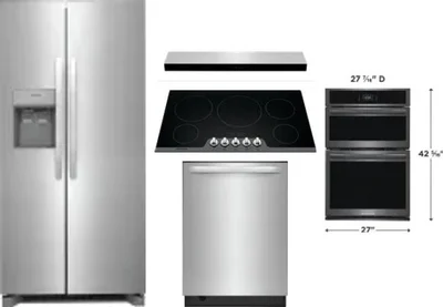 5 Piece Package Includes Refrigerator, Cooktop, Wall Oven, Hood And Dishwasher