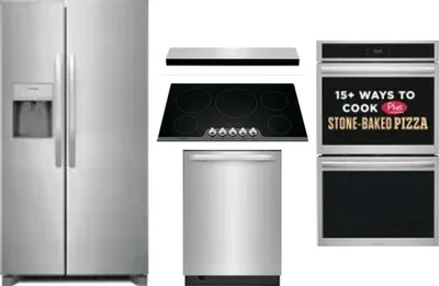5 Piece Package Includes Refrigerator, Cooktop, Wall Oven, Hood And Dishwasher
