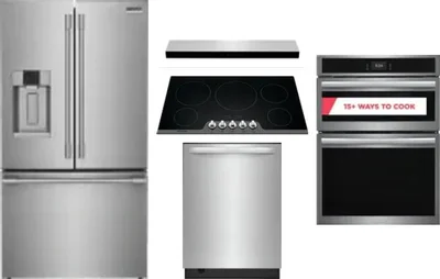5 Piece Package Includes Refrigerator, Cooktop, Wall Oven, Hood And Dishwasher