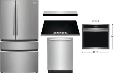 5 Piece Package Includes Refrigerator, Cooktop, Wall Oven, Hood And Dishwasher
