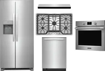 5 Piece Package Includes Refrigerator, Cooktop, Wall Oven, Hood And Dishwasher