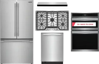 5 Piece Package Includes Refrigerator, Cooktop, Wall Oven, Hood And Dishwasher