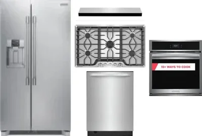 5 Piece Package Includes Refrigerator, Cooktop, Wall Oven, Hood And Dishwasher