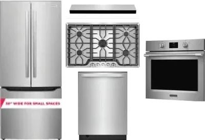 5 Piece Package Includes Refrigerator, Cooktop, Wall Oven, Hood And Dishwasher
