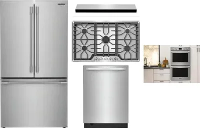 5 Piece Package Includes Refrigerator, Cooktop, Wall Oven, Hood And Dishwasher