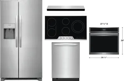 5 Piece Package Includes Refrigerator, Cooktop, Wall Oven, Hood And Dishwasher