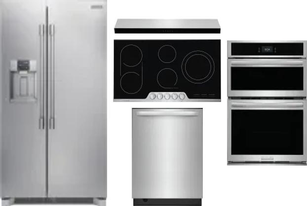 5 Piece Package Includes Refrigerator, Cooktop, Wall Oven, Hood And Dishwasher