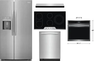 5 Piece Package Includes Refrigerator, Cooktop, Wall Oven, Hood And Dishwasher