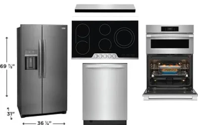 5 Piece Package Includes Refrigerator, Cooktop, Wall Oven, Hood And Dishwasher