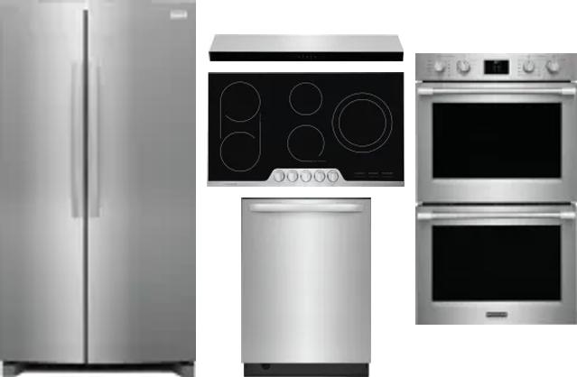 5 Piece Package Includes Refrigerator, Cooktop, Wall Oven, Hood And Dishwasher