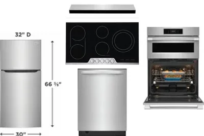 5 Piece Package Includes Refrigerator, Cooktop, Wall Oven, Hood And Dishwasher