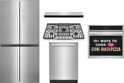 5 Piece Package Includes Refrigerator, Cooktop, Wall Oven, Hood And Dishwasher