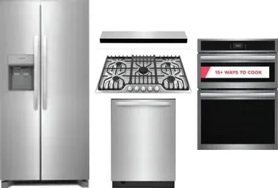 5 Piece Package Includes Refrigerator, Cooktop, Wall Oven, Hood And Dishwasher